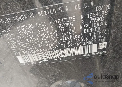 2020 Honda Fit Sport из США, поврежденный, VIN 3HGGK5H62LM725374